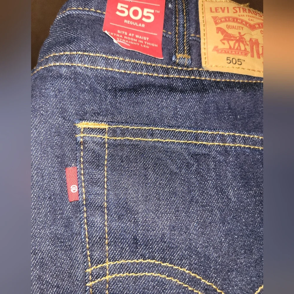 Levi's 505 Jeans Blank Red Tab NWT Men's 38X32 Regular Straight Leg Blue Denim